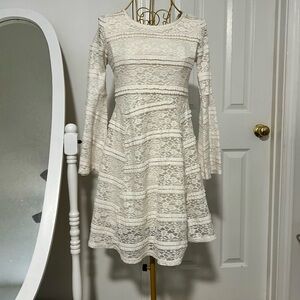 Cream Fit and Flare Bell Sleeve Wedding Dress